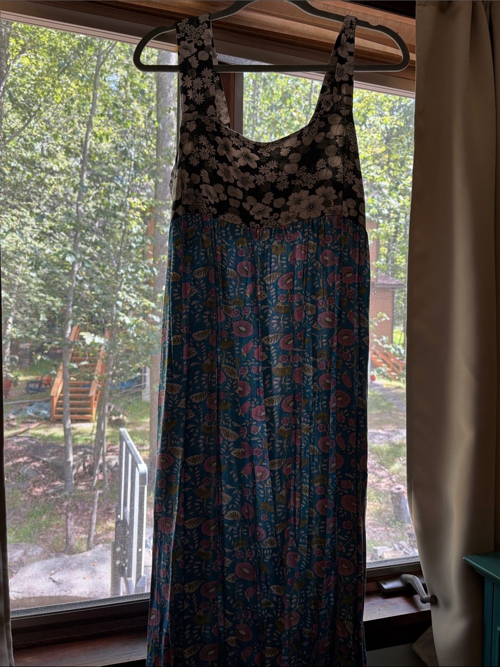 Floral Mixed-Print Sleeveless Maxi Dress - Blue/Pink
